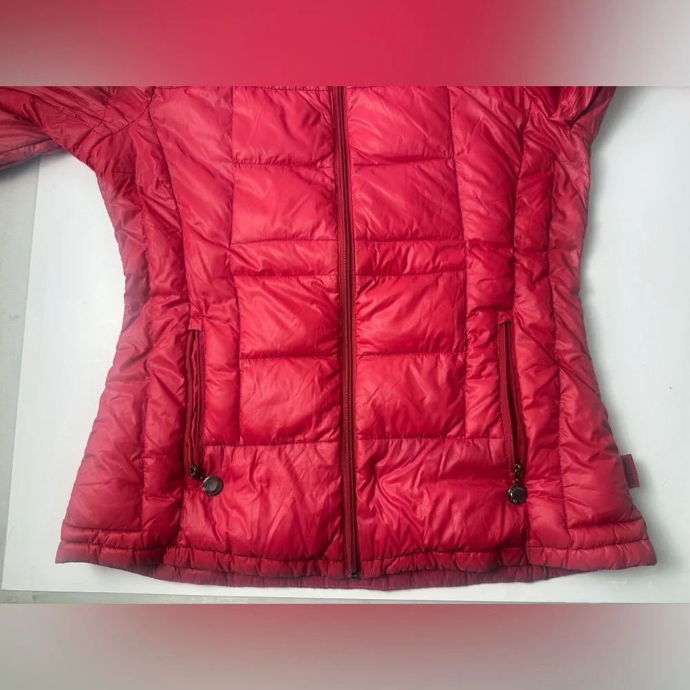 Calvin Klein Down Puffer Jacket Womens Size S Red Full Zip Packable LTWT FLAW‎